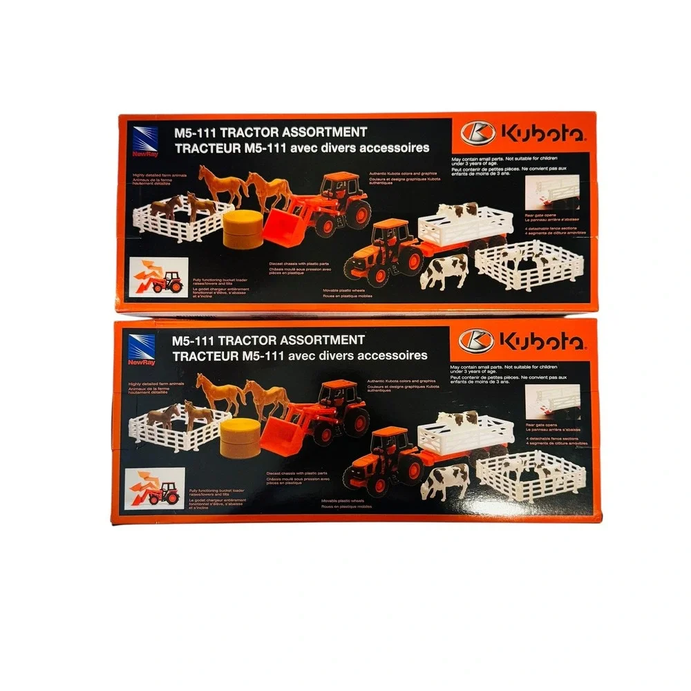 NewRay Kubota Tractor Construction 1:32 Scale Farm Play Sets 10 Piece 2 Pack